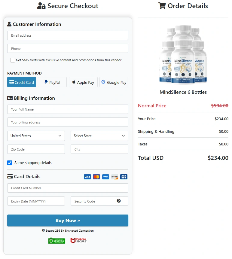 MindSilence checkoutpage